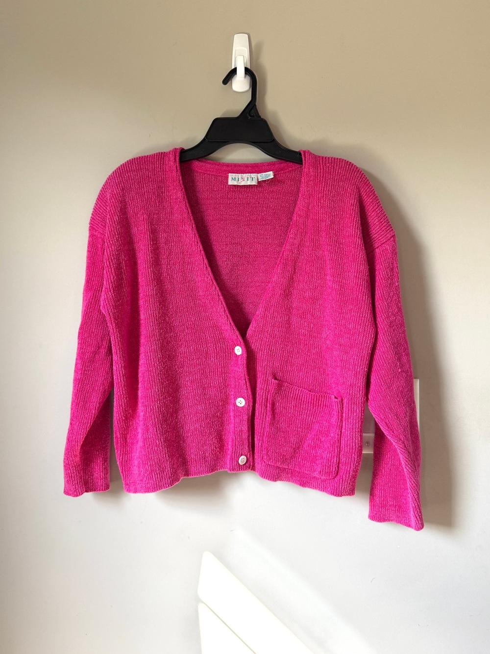 Mixit Bright Pink V-Neck Button Front Silk & Cotton Cardigan Vintage